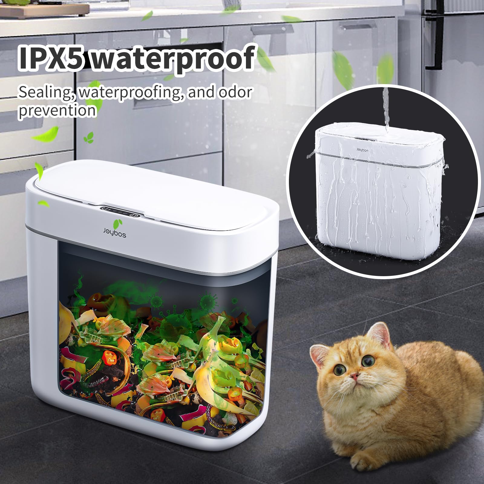 Joybos Bathroom Trash Can,3 Gallon Waterproof Automatic Small Bathroom Garbage Can With Lid, Slim Motion Sensor Plastic Narrow T